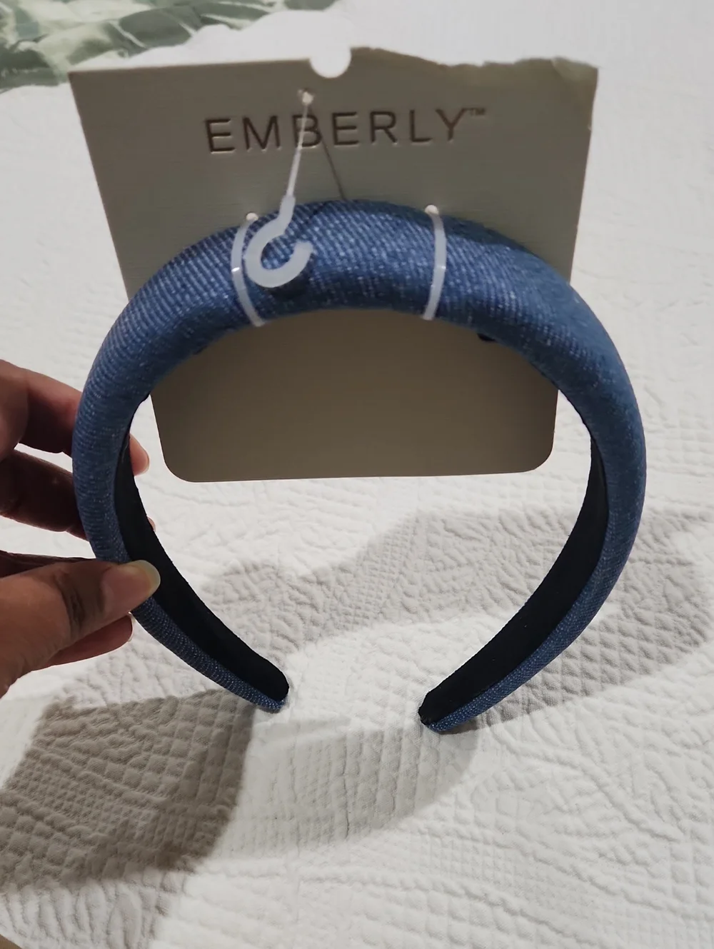 Emberly Padded Denim-Style Headband in Blue